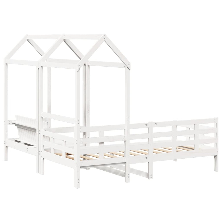 Kinderbed met huisje en bankje massief grenenhout wit 80x200 cm