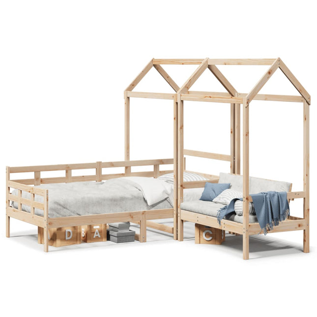 Kinderbed met huisje en bankje massief grenenhout 90x190 cm