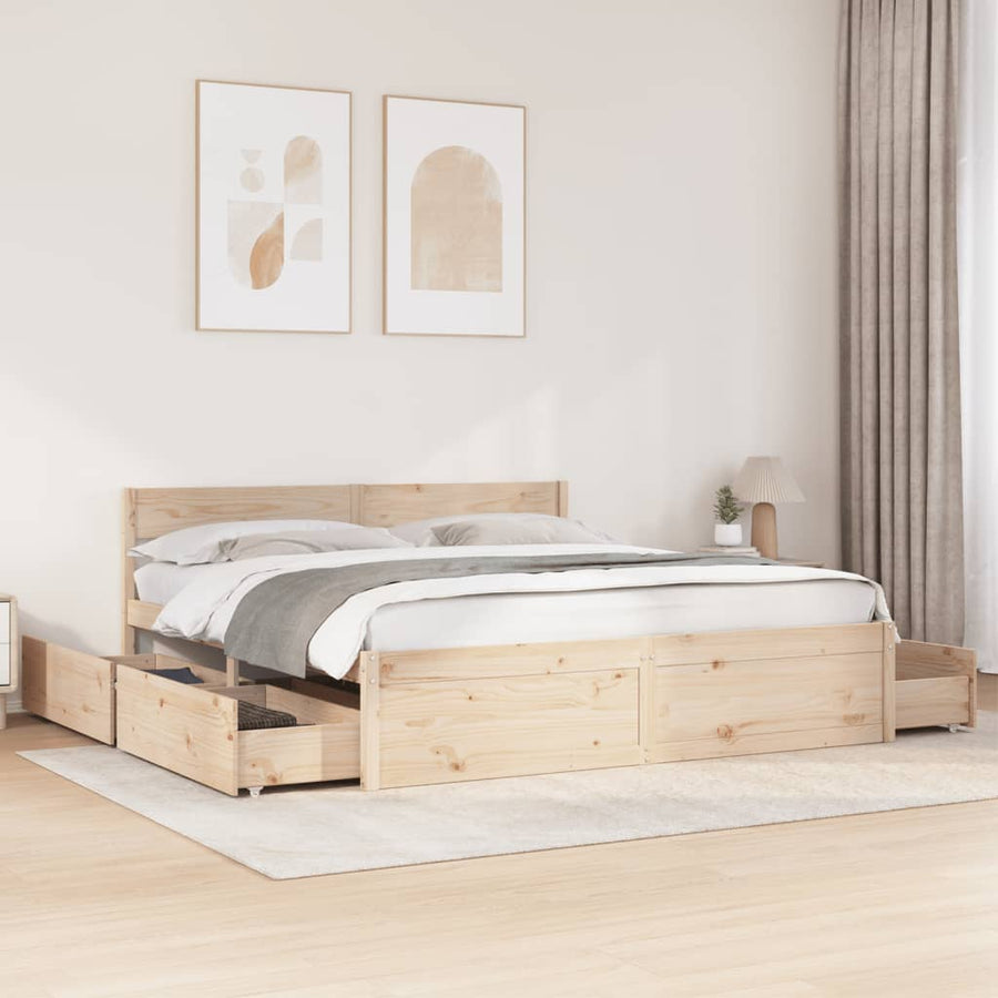 Bedframe met lades massief grenenhout 200x200 cm