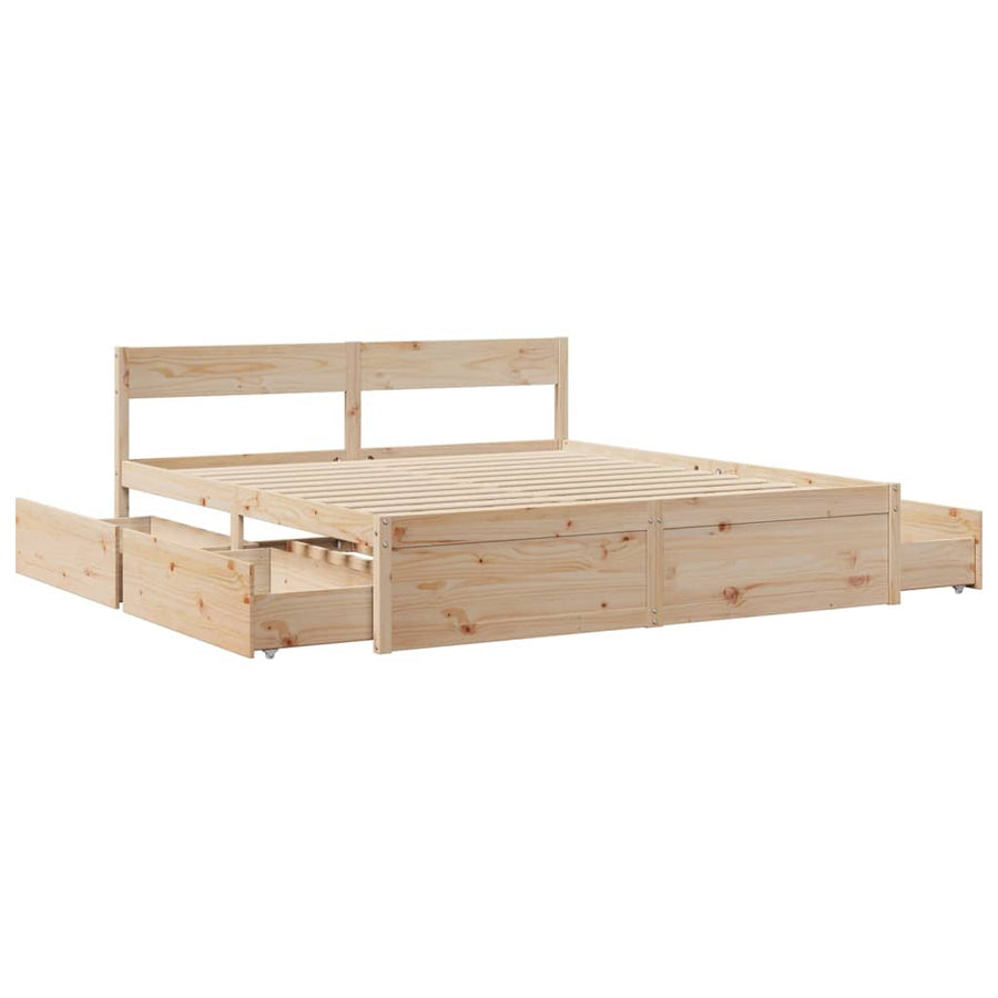 Bedframe met lades massief grenenhout 200x200 cm