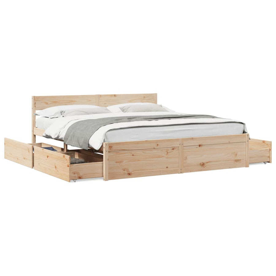 Bedframe met lades massief grenenhout 200x200 cm
