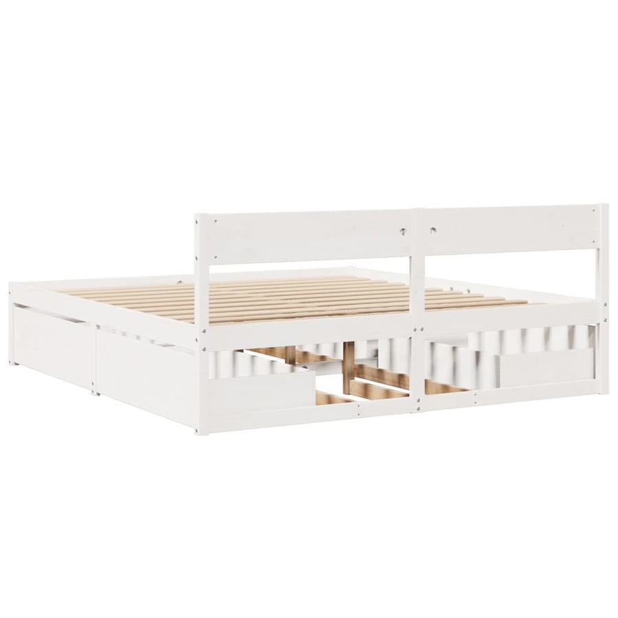 Bedframe met lades massief grenenhout wit 200x200 cm