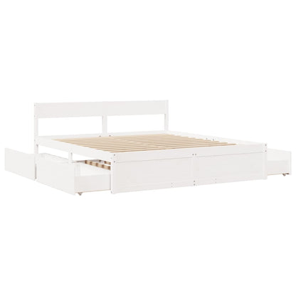 Bedframe met lades massief grenenhout wit 200x200 cm