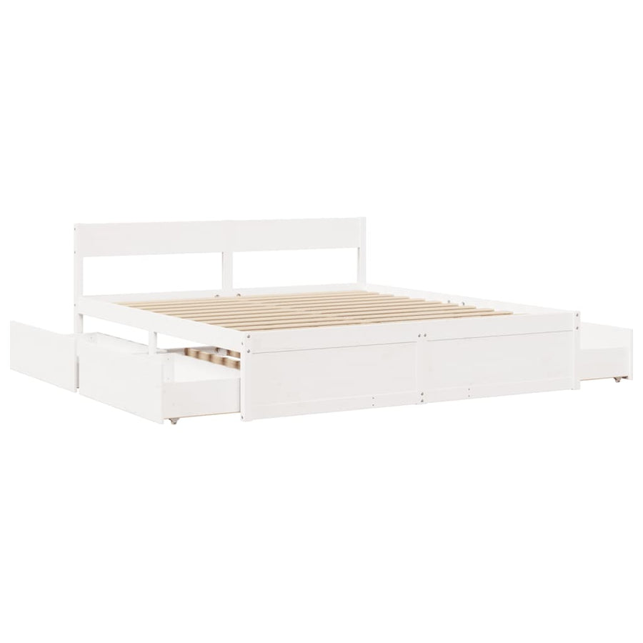 Bedframe met lades massief grenenhout wit 200x200 cm
