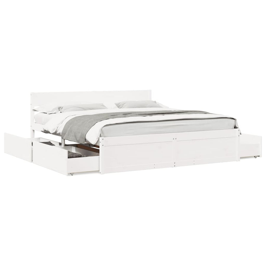 Bedframe met lades massief grenenhout wit 200x200 cm