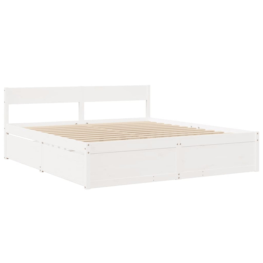 Bedframe met lades massief grenenhout wit 180x200 cm
