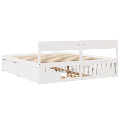 Bedframe met lades massief grenenhout wit 180x200 cm