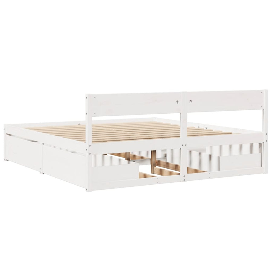 Bedframe met lades massief grenenhout wit 180x200 cm