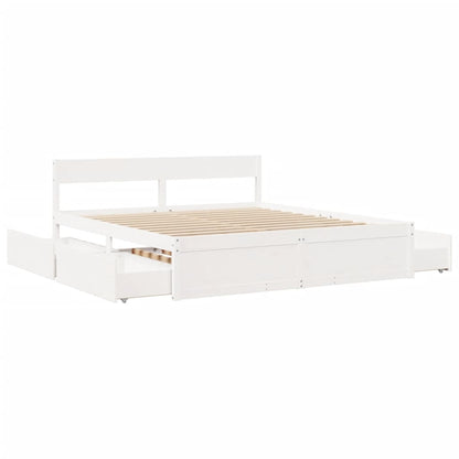 Bedframe met lades massief grenenhout wit 180x200 cm
