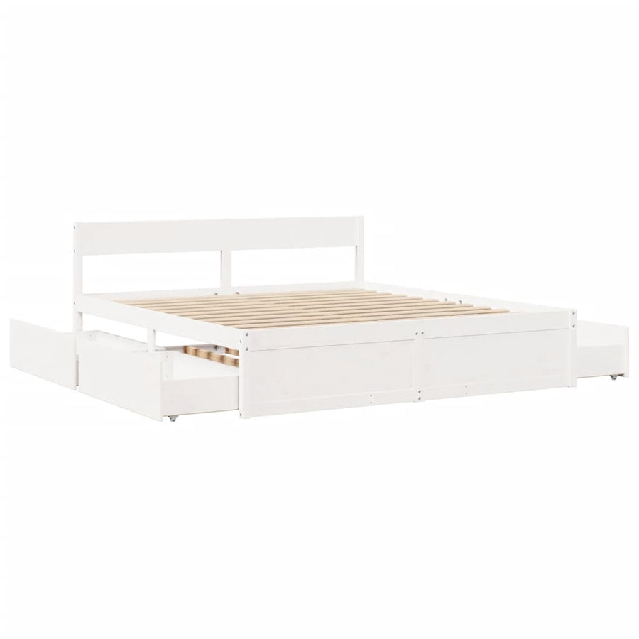 Bedframe met lades massief grenenhout wit 180x200 cm
