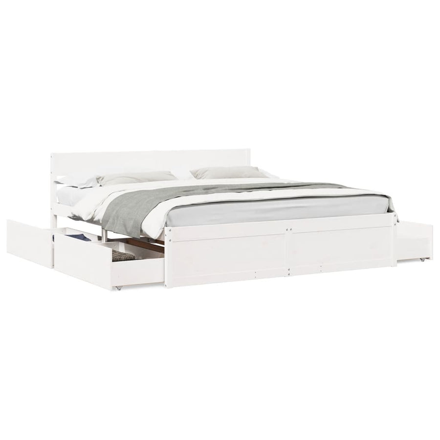 Bedframe met lades massief grenenhout wit 180x200 cm