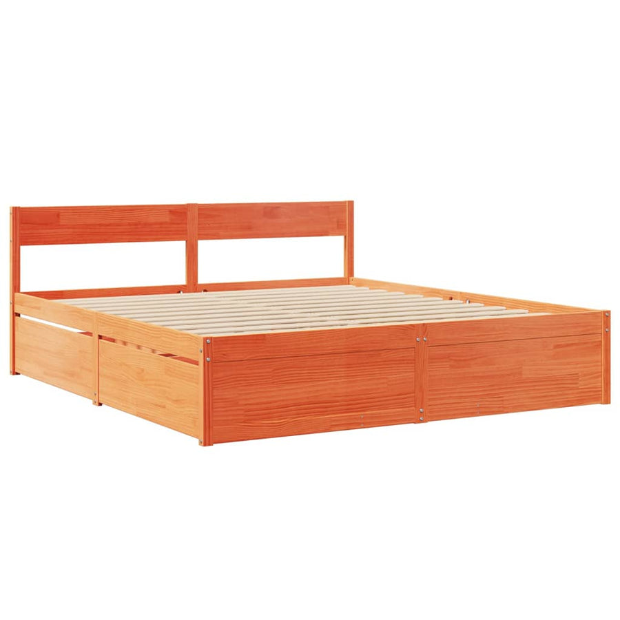 Bedframe met lades massief grenenhout wasbruin 180x200 cm