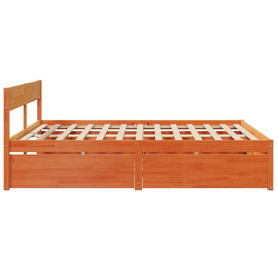 Bedframe met lades massief grenenhout wasbruin 180x200 cm