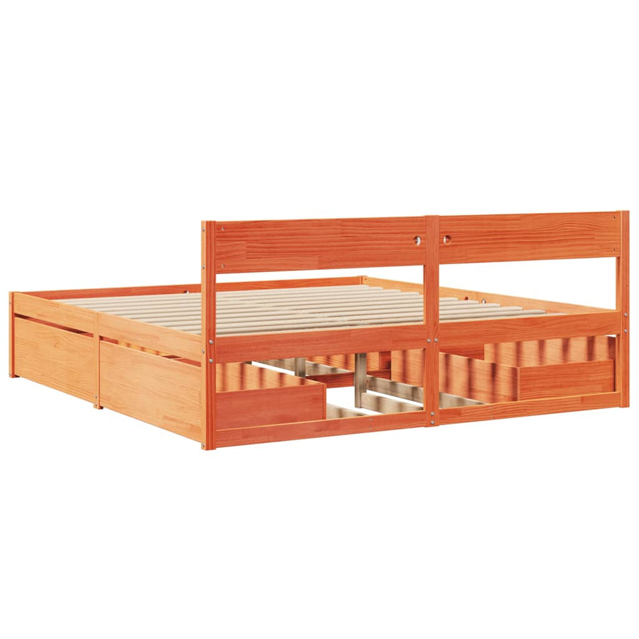 Bedframe met lades massief grenenhout wasbruin 180x200 cm