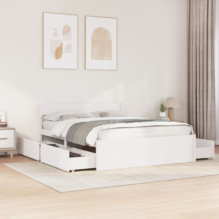 Bedframe met lades massief grenenhout wit 160x200 cm