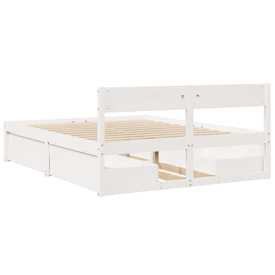 Bedframe met lades massief grenenhout wit 160x200 cm