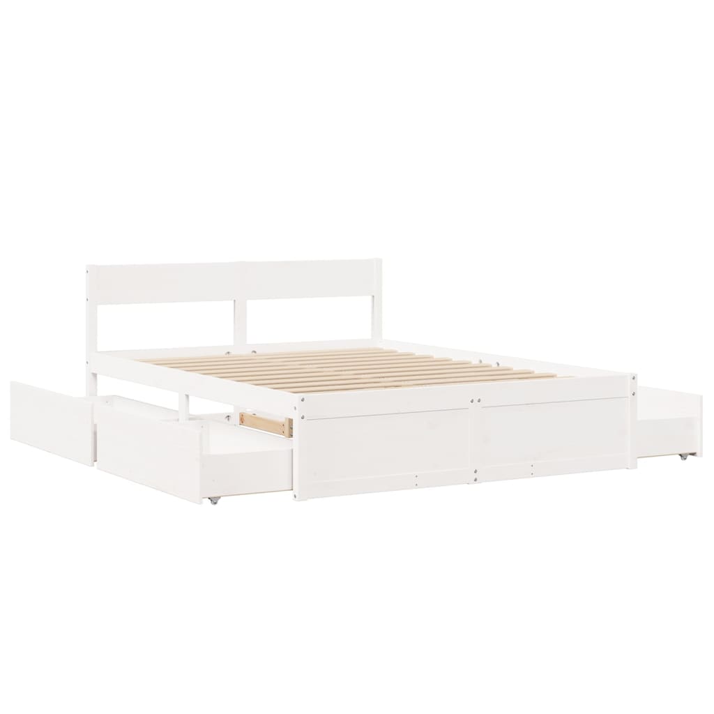 Bedframe met lades massief grenenhout wit 160x200 cm