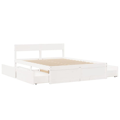 Bedframe met lades massief grenenhout wit 160x200 cm