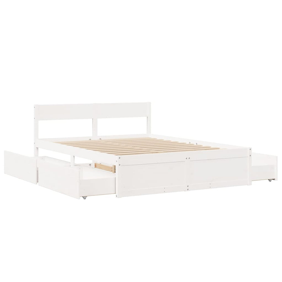 Bedframe met lades massief grenenhout wit 160x200 cm