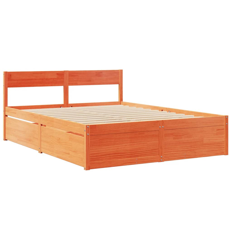 Bedframe met lades massief grenenhout wasbruin 160x200 cm