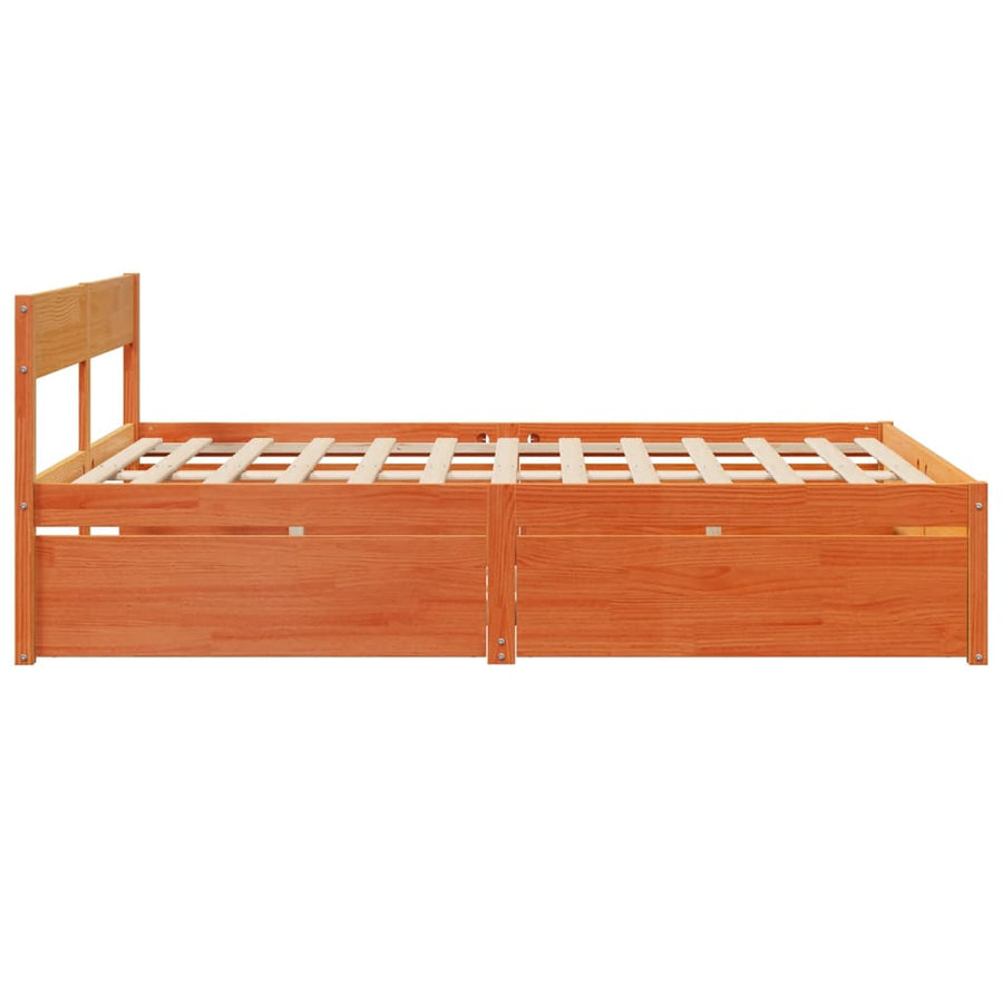 Bedframe met lades massief grenenhout wasbruin 160x200 cm