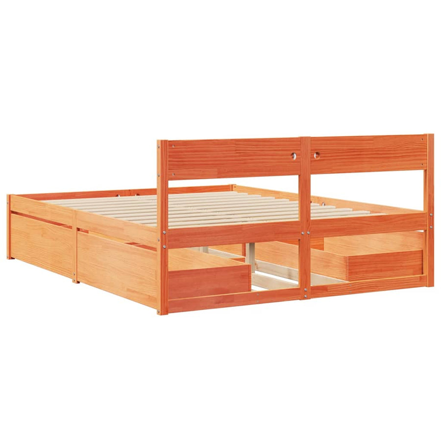Bedframe met lades massief grenenhout wasbruin 160x200 cm