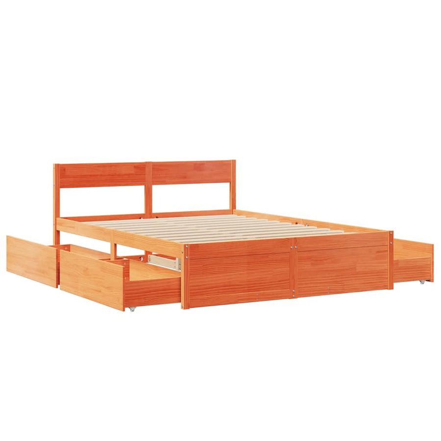 Bedframe met lades massief grenenhout wasbruin 160x200 cm