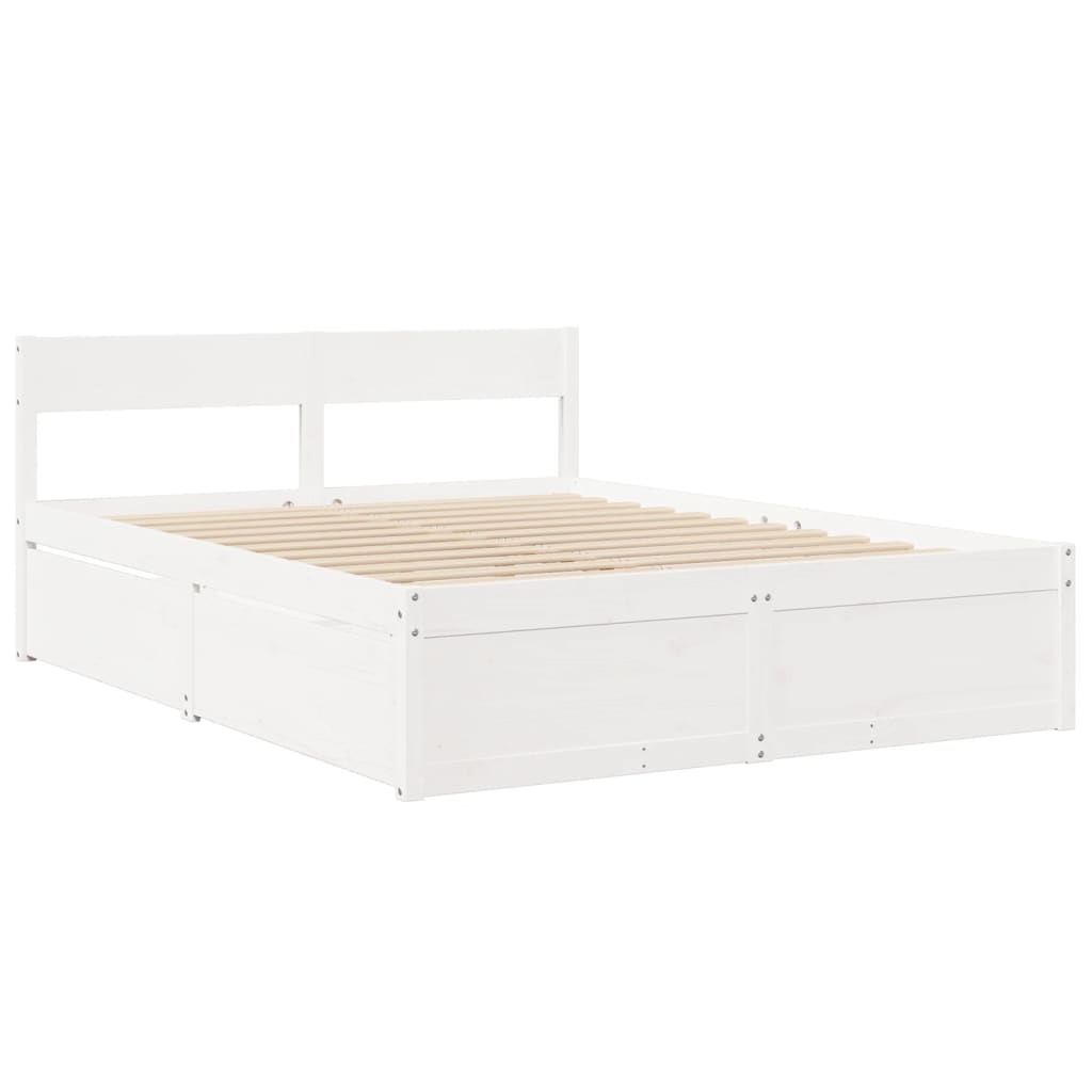 Bedframe met lades massief grenenhout wit 150x200 cm