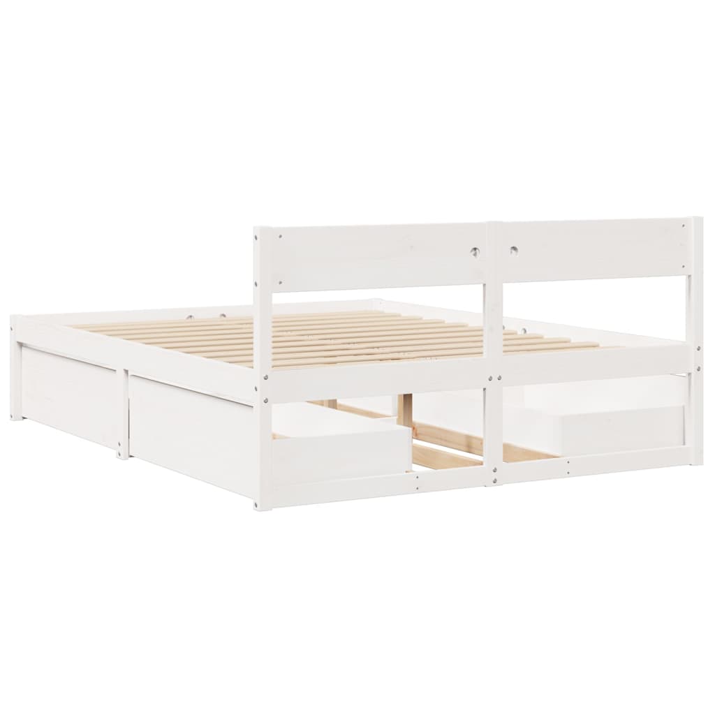 Bedframe met lades massief grenenhout wit 150x200 cm