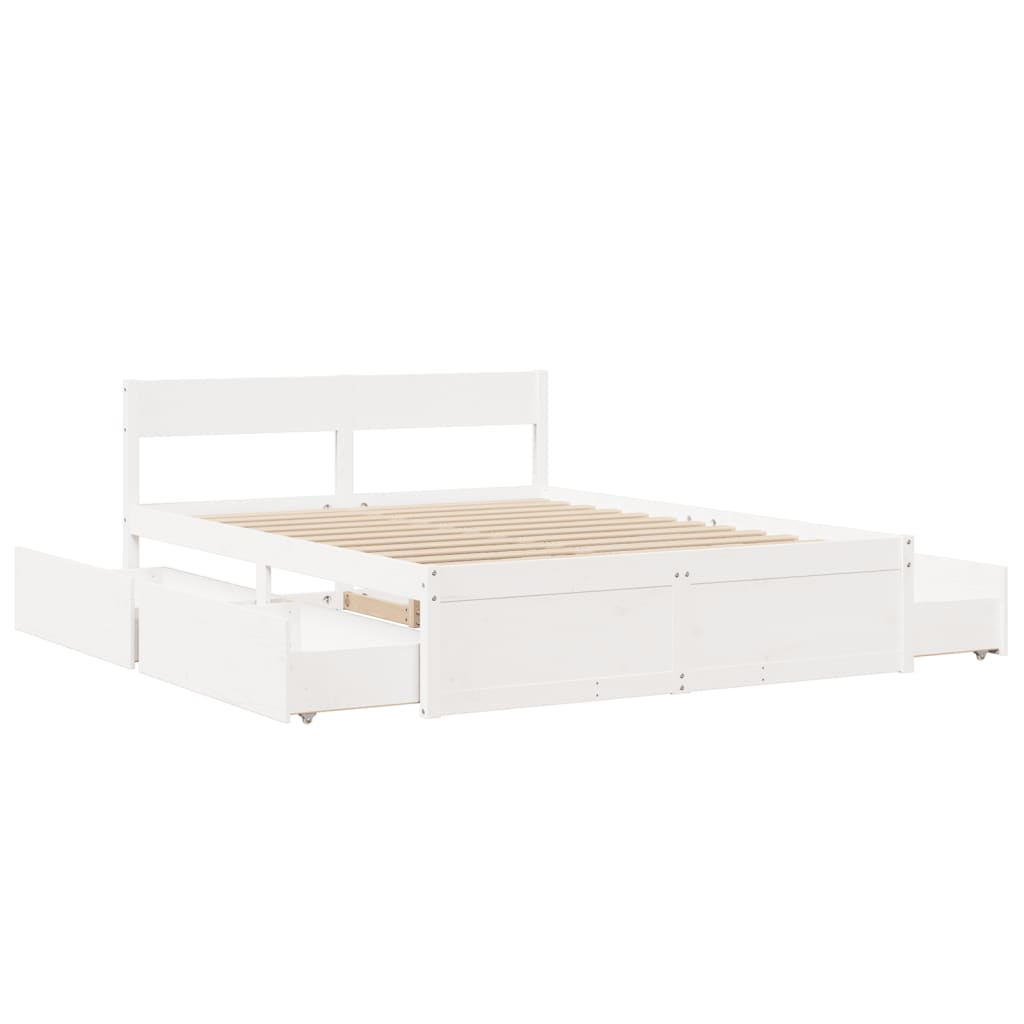 Bedframe met lades massief grenenhout wit 150x200 cm