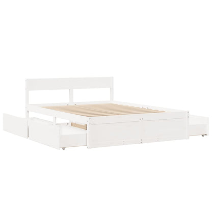Bedframe met lades massief grenenhout wit 150x200 cm