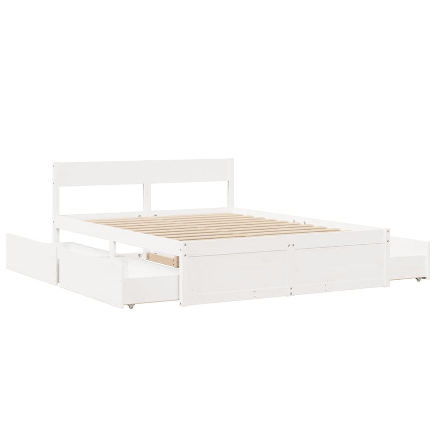 Bedframe met lades massief grenenhout wit 150x200 cm