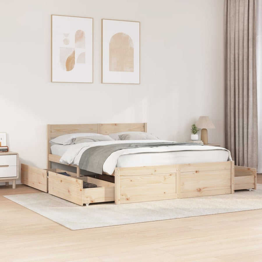 Bedframe met lades massief grenenhout 140x200 cm
