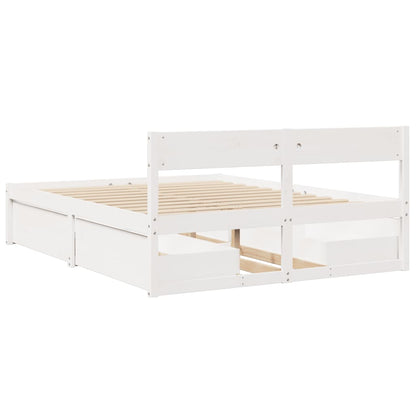 Bedframe met lades massief grenenhout wit 140x200 cm
