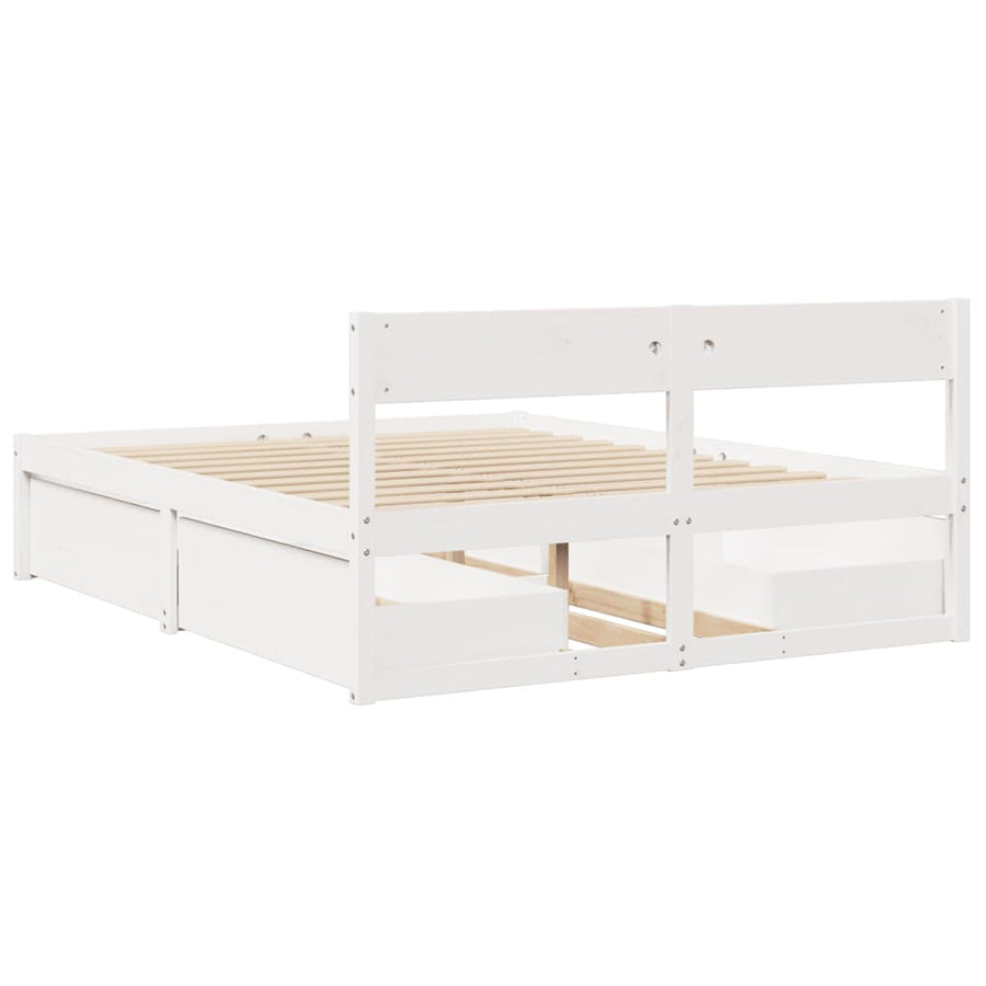 Bedframe met lades massief grenenhout wit 140x200 cm