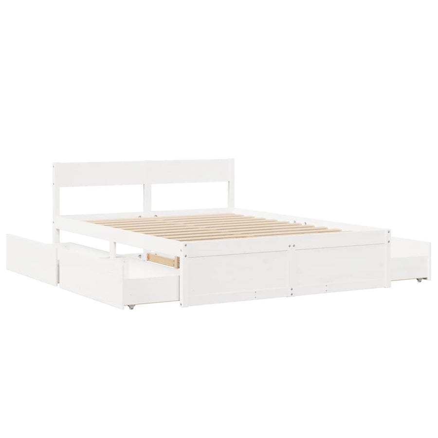 Bedframe met lades massief grenenhout wit 140x200 cm