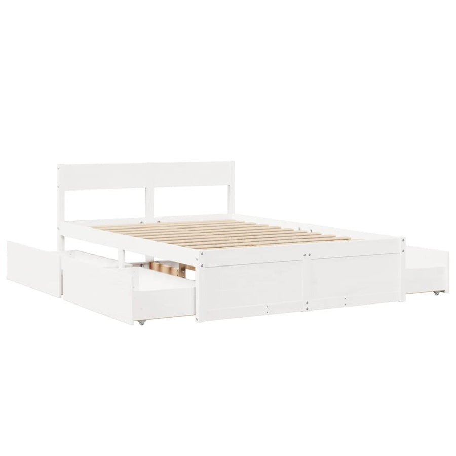 Bedframe met lades massief grenenhout wit 120x200 cm