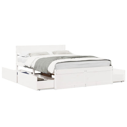 Bedframe met lades massief grenenhout wit 120x200 cm