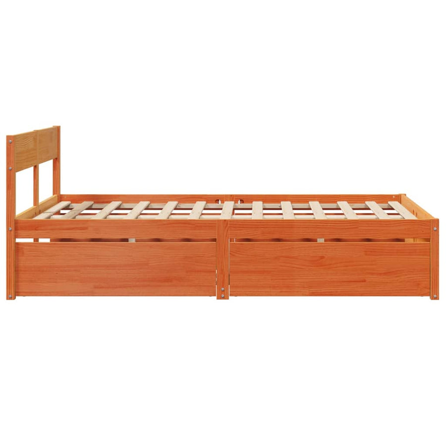 Bedframe met lades massief grenenhout wasbruin 120x200 cm