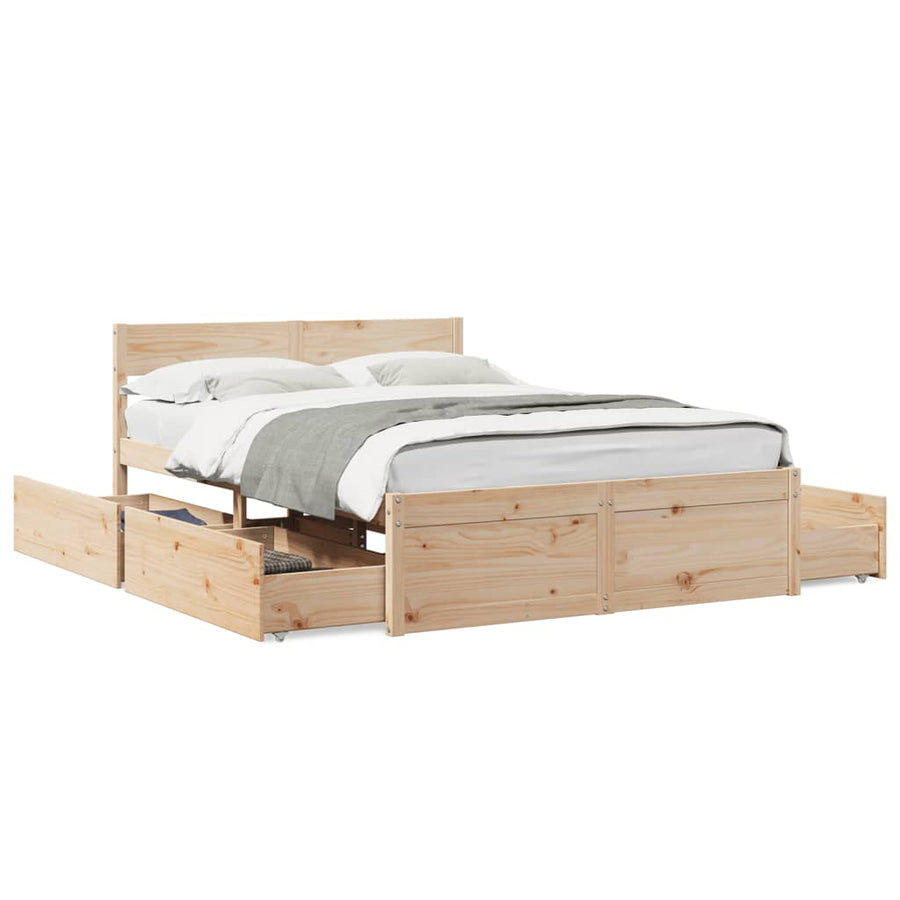Bedframe met lades massief grenenhout 140x190 cm