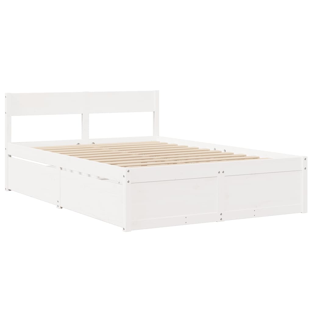 Bedframe met lades massief grenenhout wit 140x190 cm