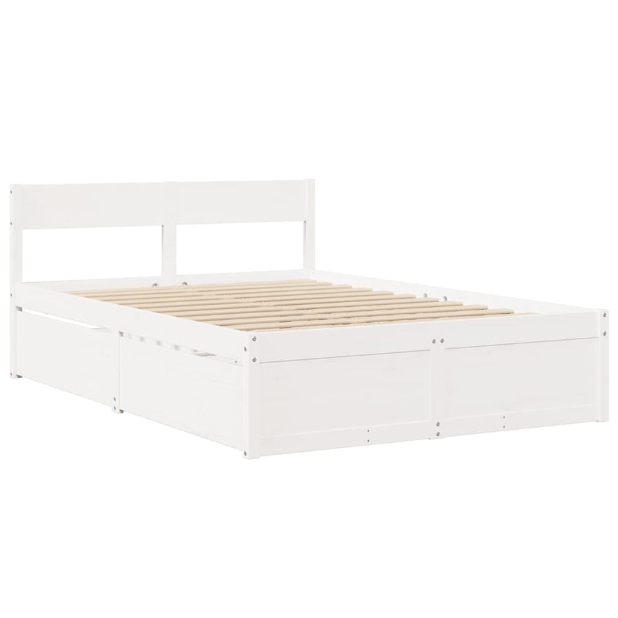 Bedframe met lades massief grenenhout wit 140x190 cm