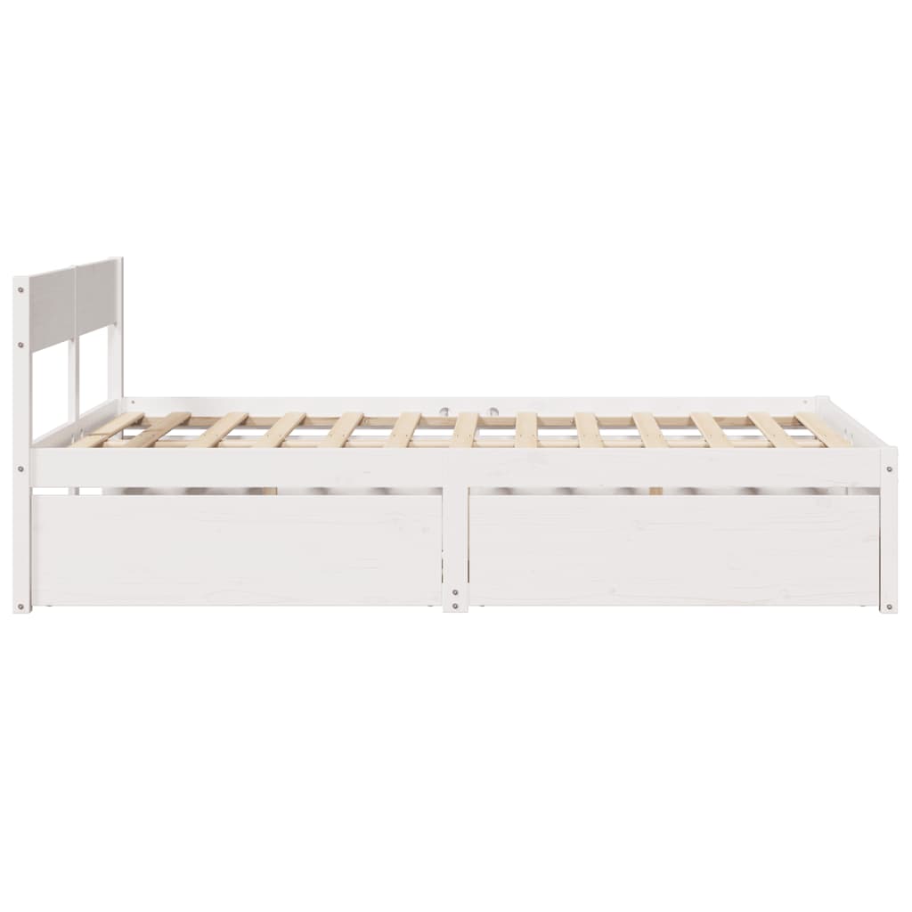 Bedframe met lades massief grenenhout wit 140x190 cm