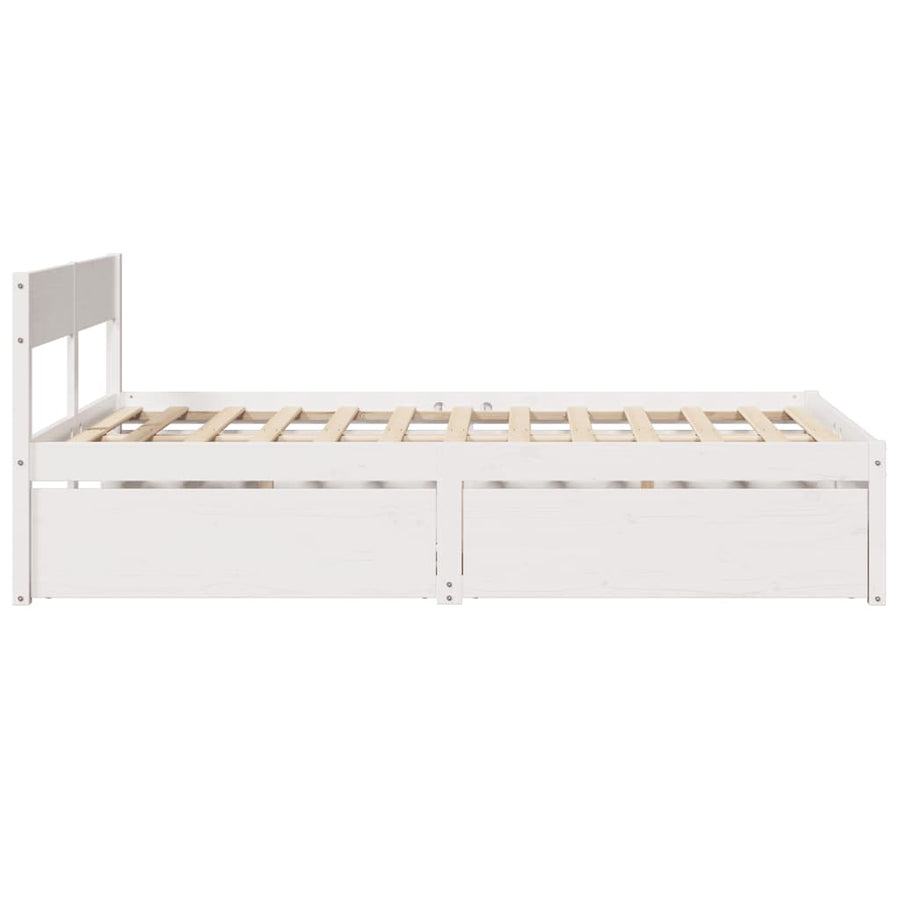 Bedframe met lades massief grenenhout wit 140x190 cm