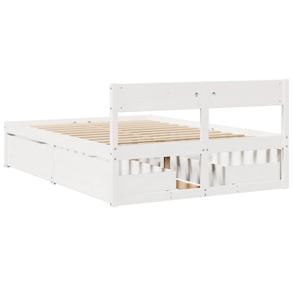 Bedframe met lades massief grenenhout wit 140x190 cm