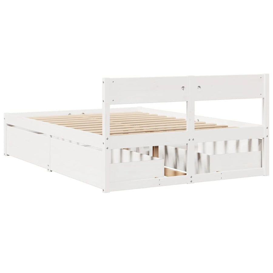 Bedframe met lades massief grenenhout wit 140x190 cm