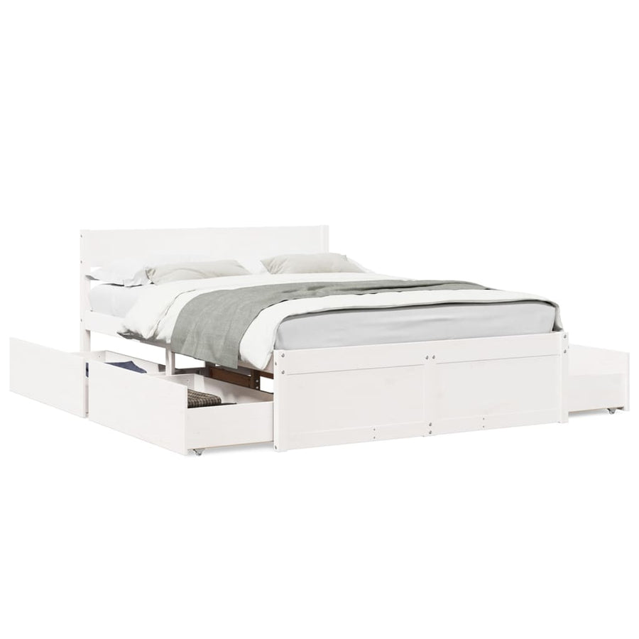 Bedframe met lades massief grenenhout wit 140x190 cm