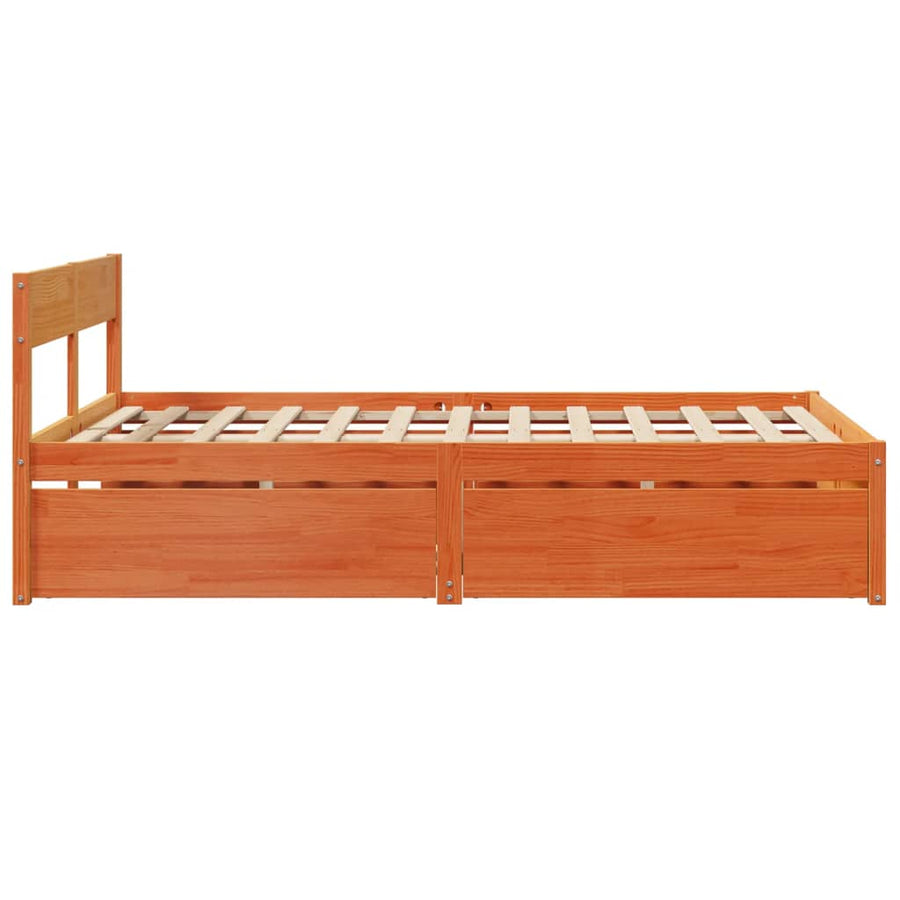 Bedframe met lades massief grenenhout wasbruin 140x190 cm