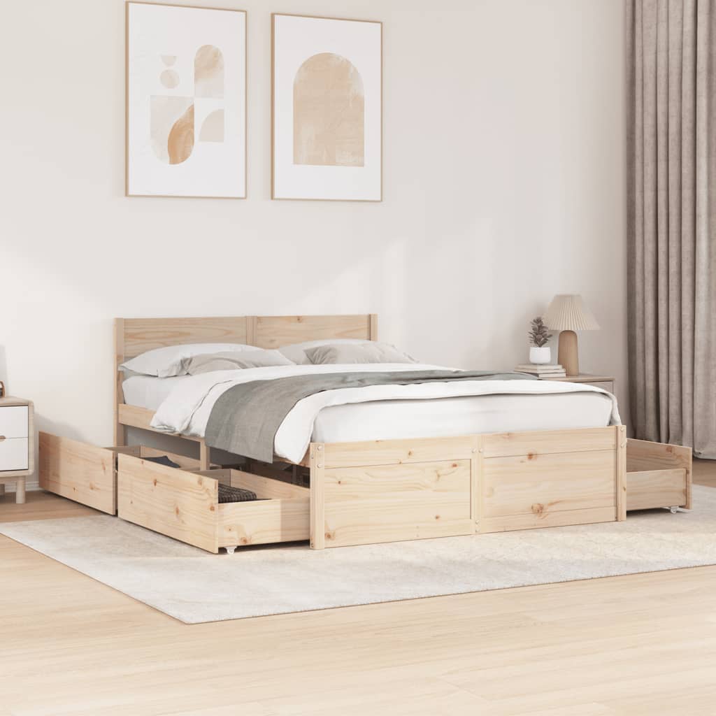 Bedframe met lades massief grenenhout 135x190 cm
