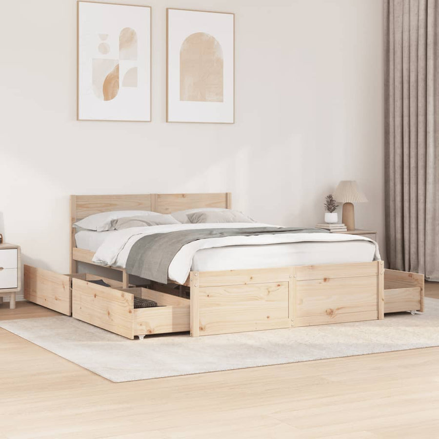 Bedframe met lades massief grenenhout 135x190 cm